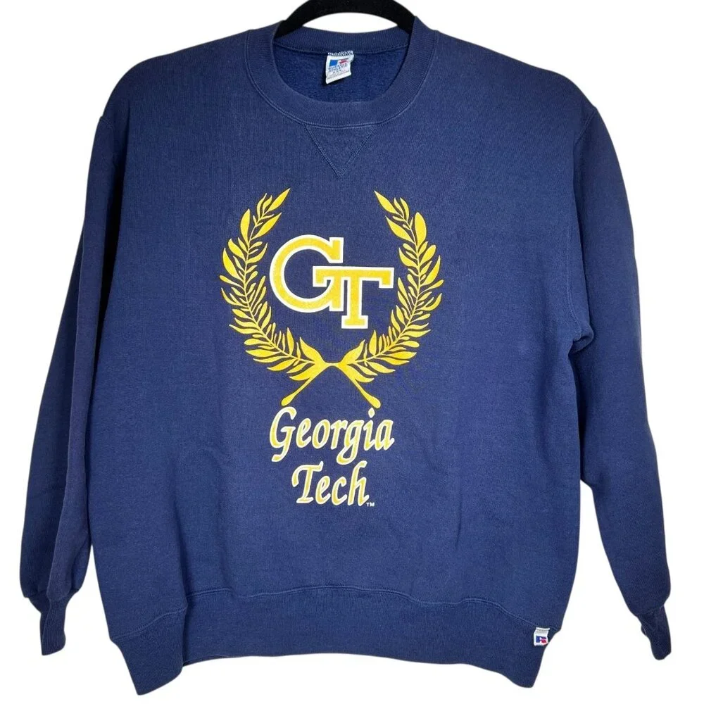 Vintage Russell Athletic Mens Blue Georgia Tech Wreath Sweatshirt Size XXL - Picture 1 of 11
